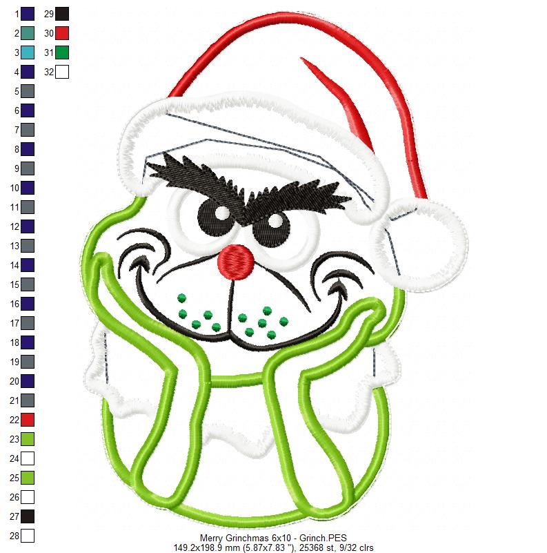 Merry Grinchmas Ornament - ITH Project - Machine Embroidery Design