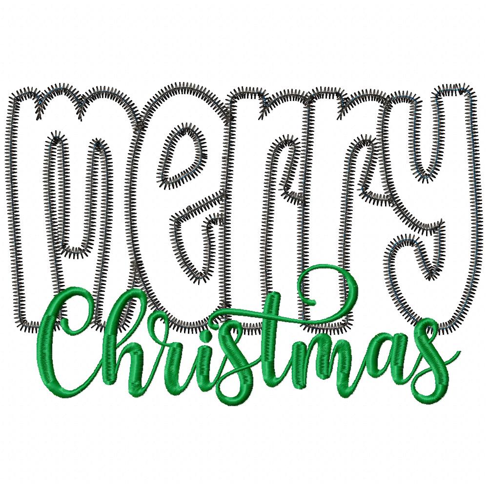 Merry Christmas - Zig Zag Applique - Machine Embroidery Design