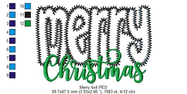 Merry Christmas - Zig Zag Applique - Machine Embroidery Design