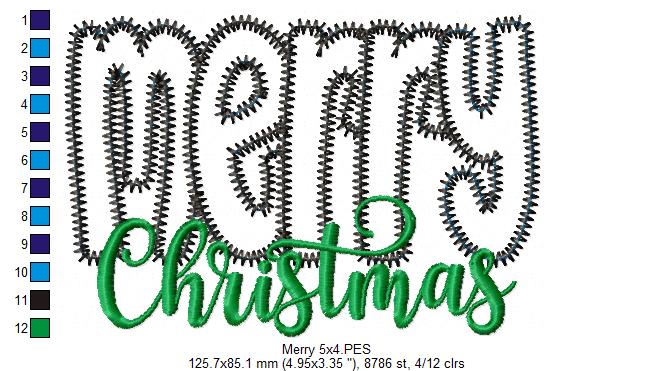 Merry Christmas - Zig Zag Applique - Machine Embroidery Design