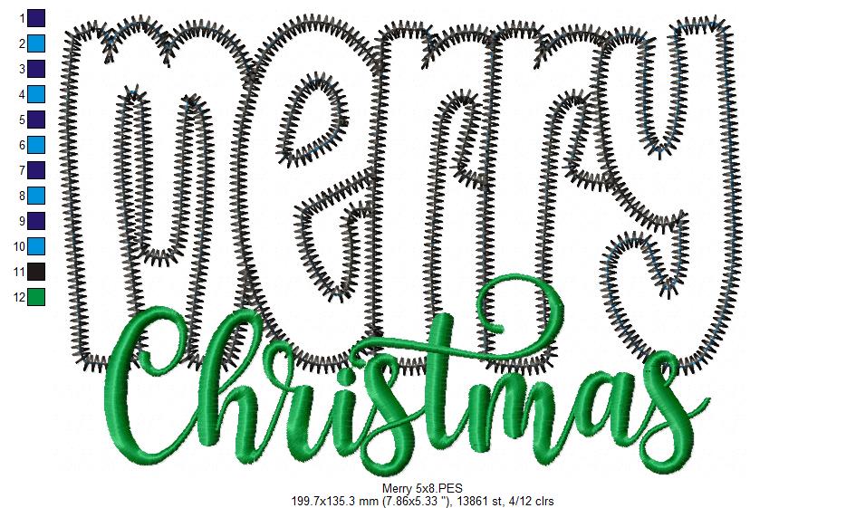 Merry Christmas - Zig Zag Applique - Machine Embroidery Design