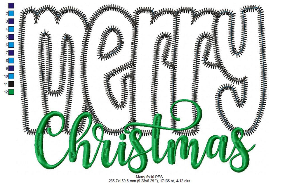 Merry Christmas - Zig Zag Applique - Machine Embroidery Design