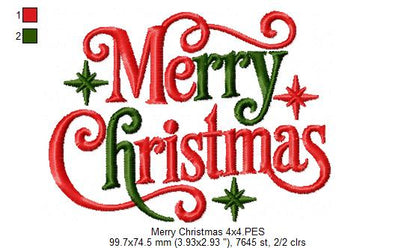 Sweet Merry Christmas Swirls – Satin Stitch – Machine Embroidery Design