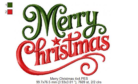 Elegant Merry Christmas Lettering – Satin Stitch – Machine Embroidery Design
