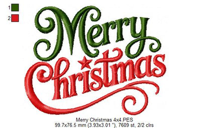 Elegant Merry Christmas Lettering – Satin Stitch – Machine Embroidery Design