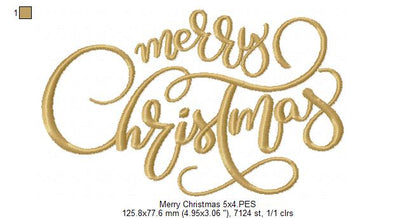 Merry Christmas - Fill Stitch - Machine Embroidery Design