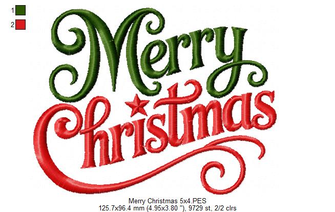 Elegant Merry Christmas Lettering – Satin Stitch – Machine Embroidery Design