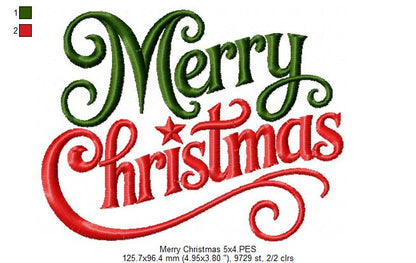 Elegant Merry Christmas Lettering – Satin Stitch – Machine Embroidery Design