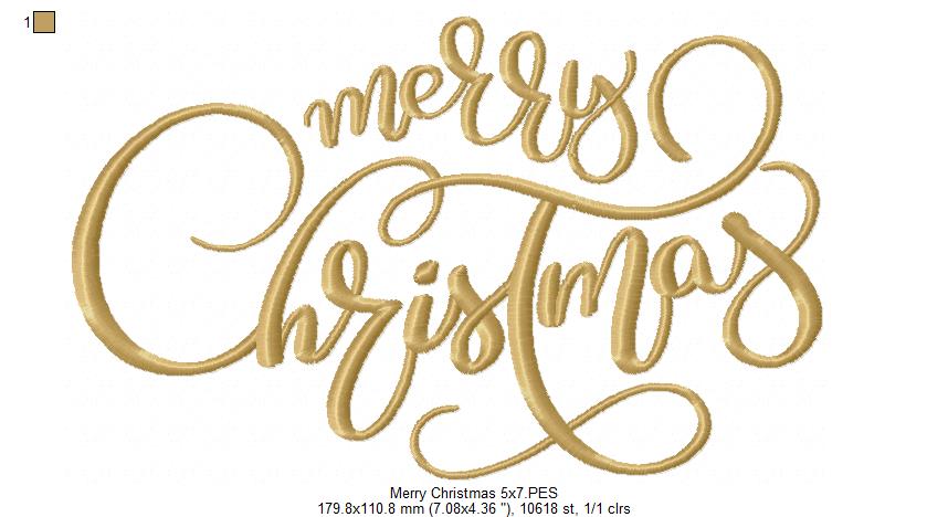 Merry Christmas - Fill Stitch - Machine Embroidery Design