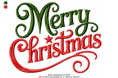 Elegant Merry Christmas Lettering – Satin Stitch – Machine Embroidery Design