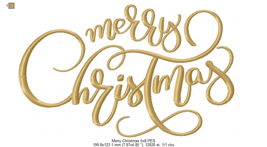 Merry Christmas - Fill Stitch - Machine Embroidery Design