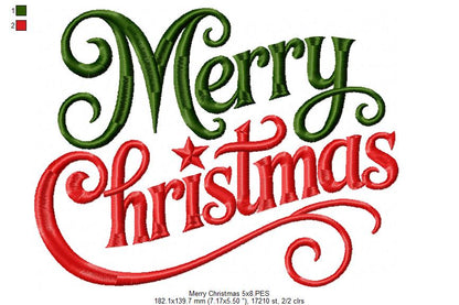 Elegant Merry Christmas Lettering – Satin Stitch – Machine Embroidery Design