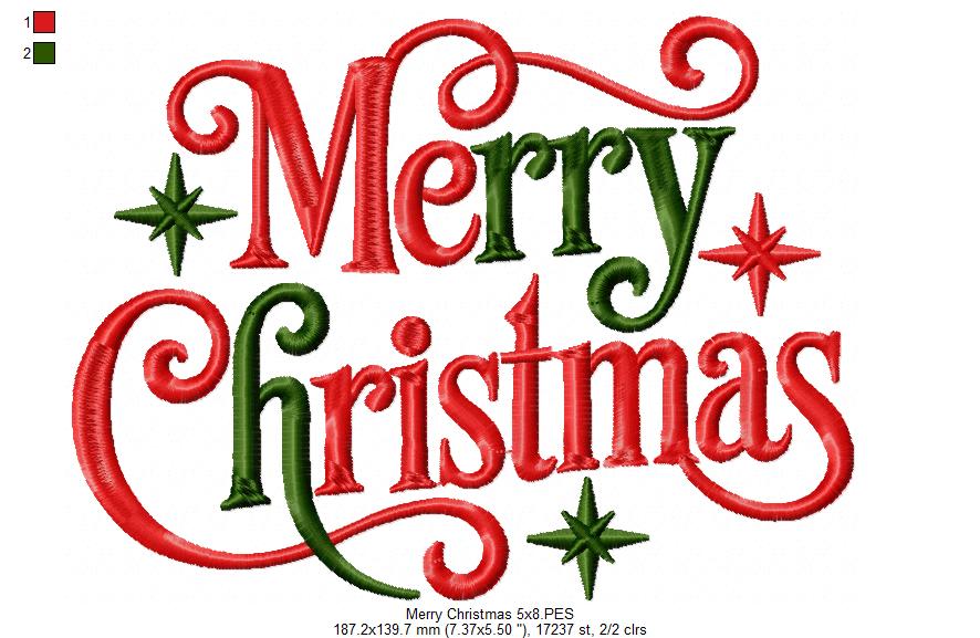 Sweet Merry Christmas Swirls – Satin Stitch – Machine Embroidery Design