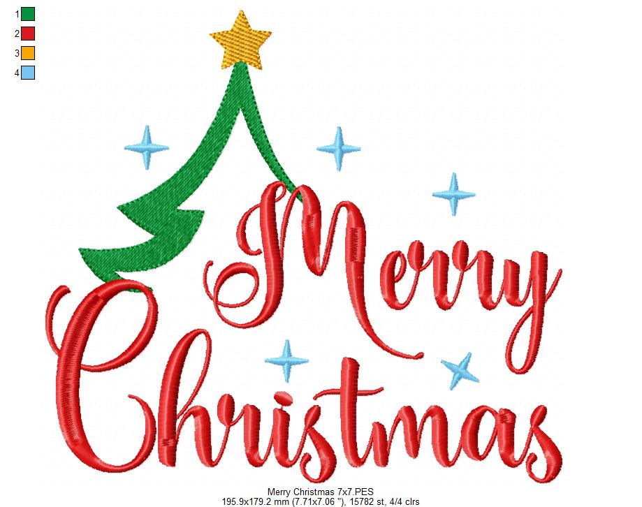 Merry Christmas - Fill Stitch - Machine Embroidery Design