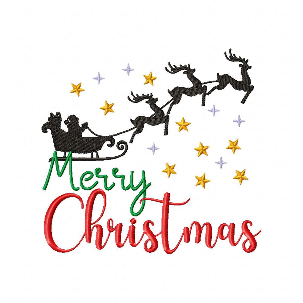 Merry Christmas Santa Claus and Reindeers - Fill Stitch - Machine Embroidery Design