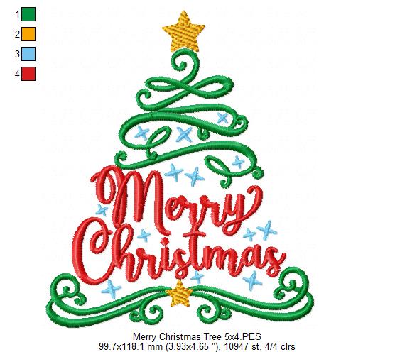 Merry Christmas Tree - Fill Stitch - Machine Embroidery Design