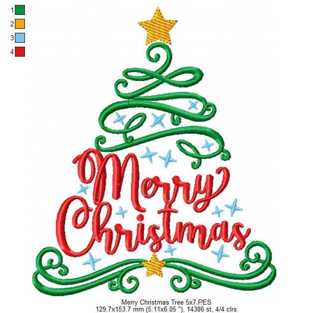 Merry Christmas Tree - Fill Stitch - Machine Embroidery Design