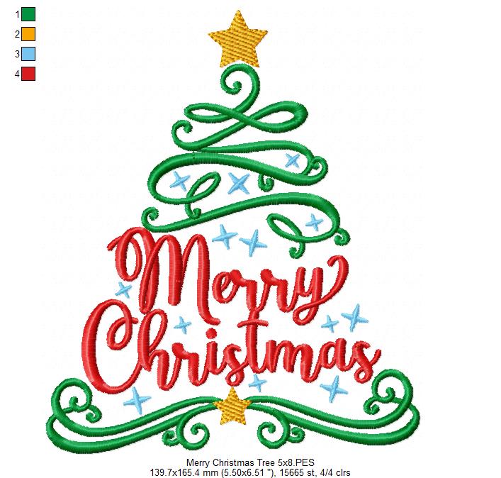 Merry Christmas Tree - Fill Stitch - Machine Embroidery Design