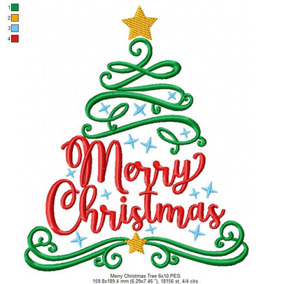 Merry Christmas Tree - Fill Stitch - Machine Embroidery Design
