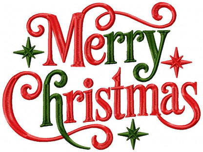 Holiday Merry Christmas Lettering Set – Satin Stitch – Machine Embroidery Design