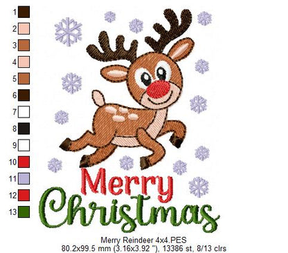 Merry Reindeer Snowfall – Fill Stitch – Machine Embroidery Design