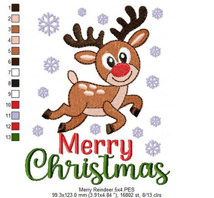 Merry Reindeer Snowfall – Fill Stitch – Machine Embroidery Design
