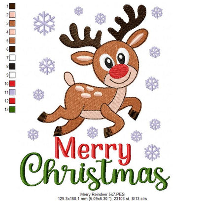 Merry Reindeer Snowfall – Fill Stitch – Machine Embroidery Design
