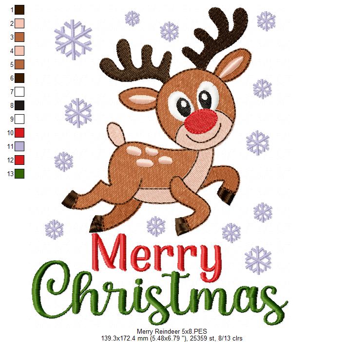 Merry Reindeer Snowfall – Fill Stitch – Machine Embroidery Design
