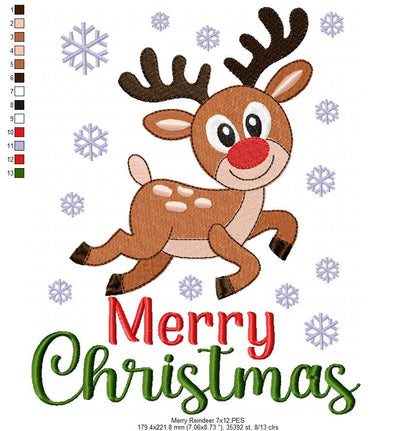 Merry Reindeer Snowfall – Fill Stitch – Machine Embroidery Design