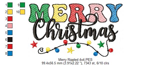 Merry Christmas - Rippled Stitch - Machine Embroidery Design