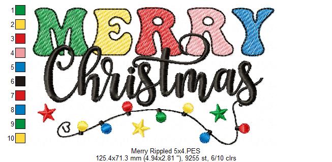 Merry Christmas - Rippled Stitch - Machine Embroidery Design