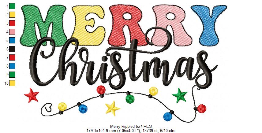 Merry Christmas - Rippled Stitch - Machine Embroidery Design