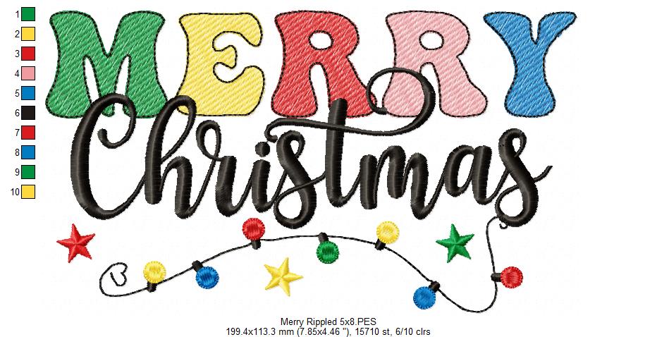 Merry Christmas - Rippled Stitch - Machine Embroidery Design