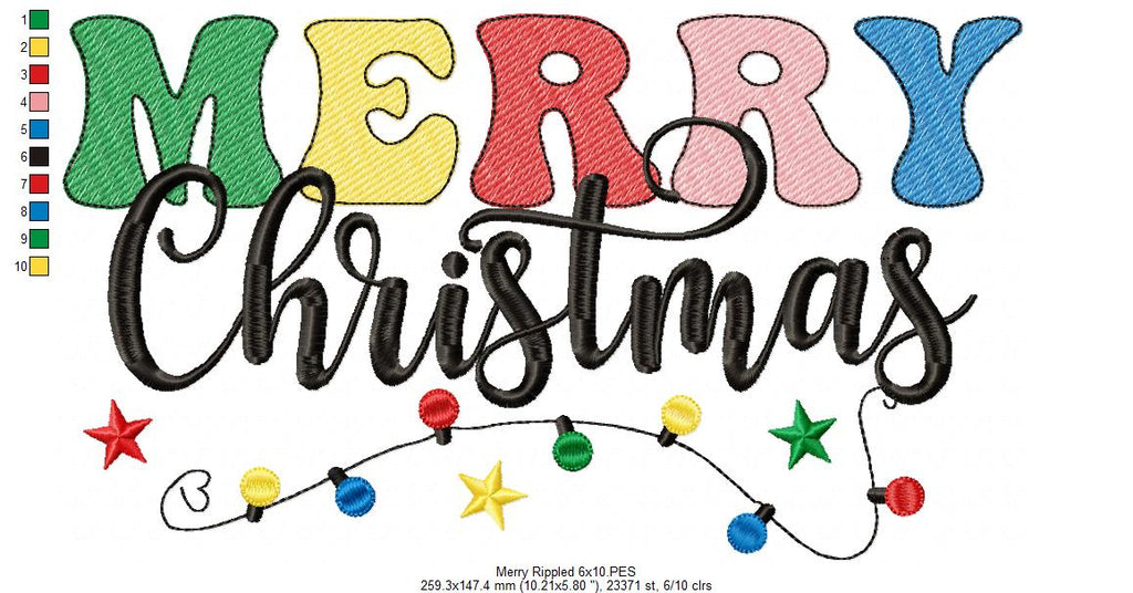 Merry Christmas - Rippled Stitch - Machine Embroidery Design