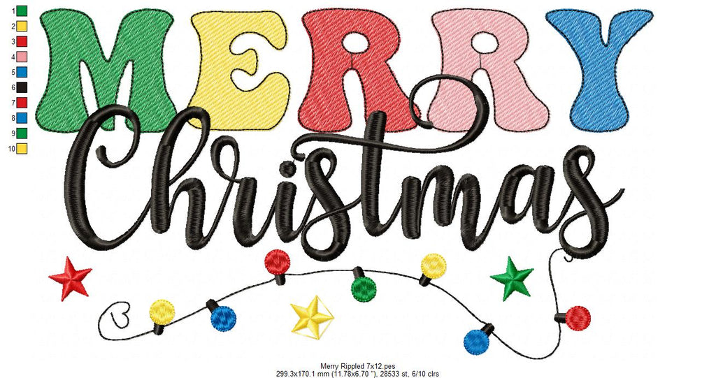 Merry Christmas - Rippled Stitch - Machine Embroidery Design