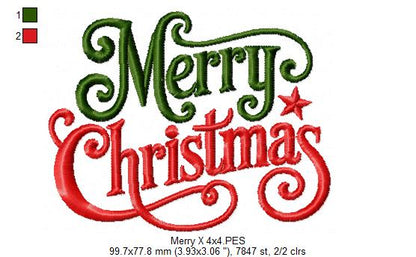 Holiday Merry Christmas Flourish – Satin Stitch – Machine Embroidery Design
