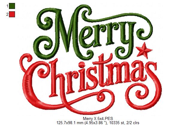 Holiday Merry Christmas Flourish – Satin Stitch – Machine Embroidery Design