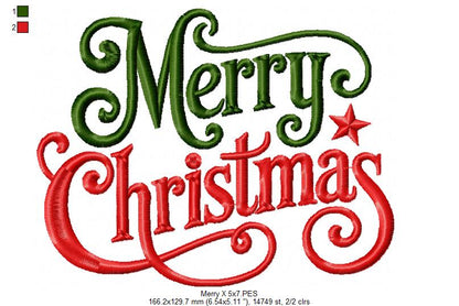 Holiday Merry Christmas Flourish – Satin Stitch – Machine Embroidery Design