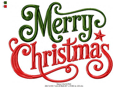 Holiday Merry Christmas Flourish – Satin Stitch – Machine Embroidery Design