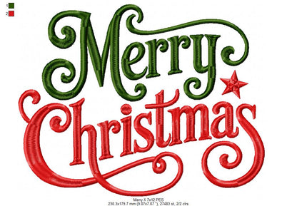 Holiday Merry Christmas Flourish – Satin Stitch – Machine Embroidery Design