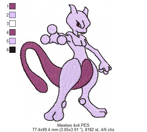 Pokemon Mewtwo - Fill Stitch - Machine Embroidery Design