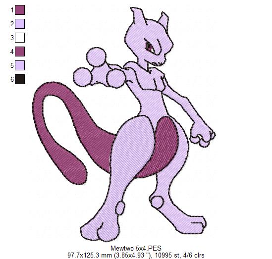 Pokemon Mewtwo - Fill Stitch - Machine Embroidery Design