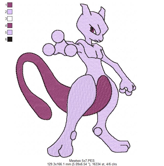 Pokemon Mewtwo - Fill Stitch - Machine Embroidery Design