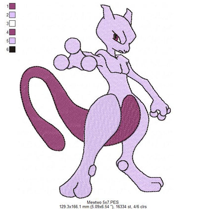 Pokemon Mewtwo - Fill Stitch - Machine Embroidery Design