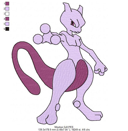 Pokemon Mewtwo - Fill Stitch - Machine Embroidery Design