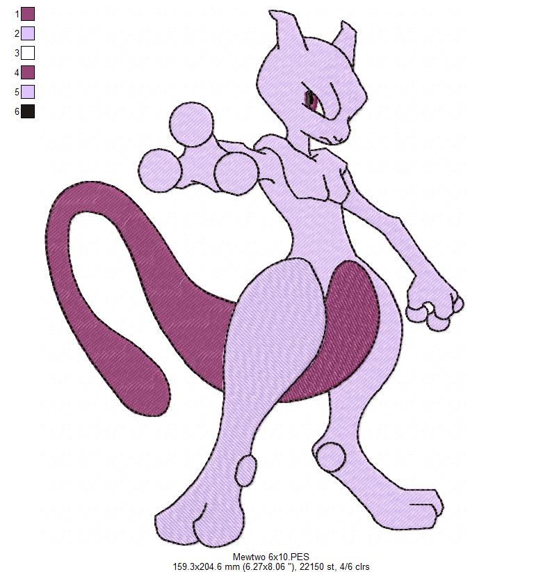 Pokemon Mewtwo - Fill Stitch - Machine Embroidery Design