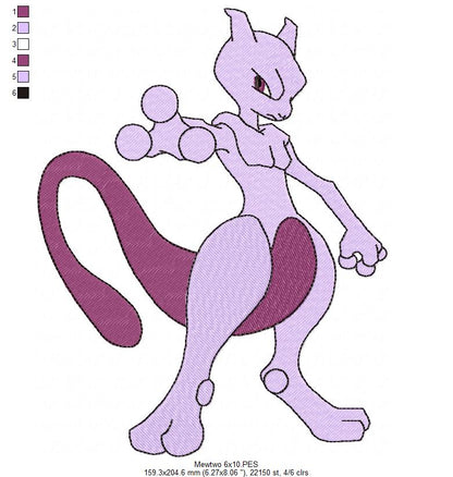 Pokemon Mewtwo - Fill Stitch - Machine Embroidery Design