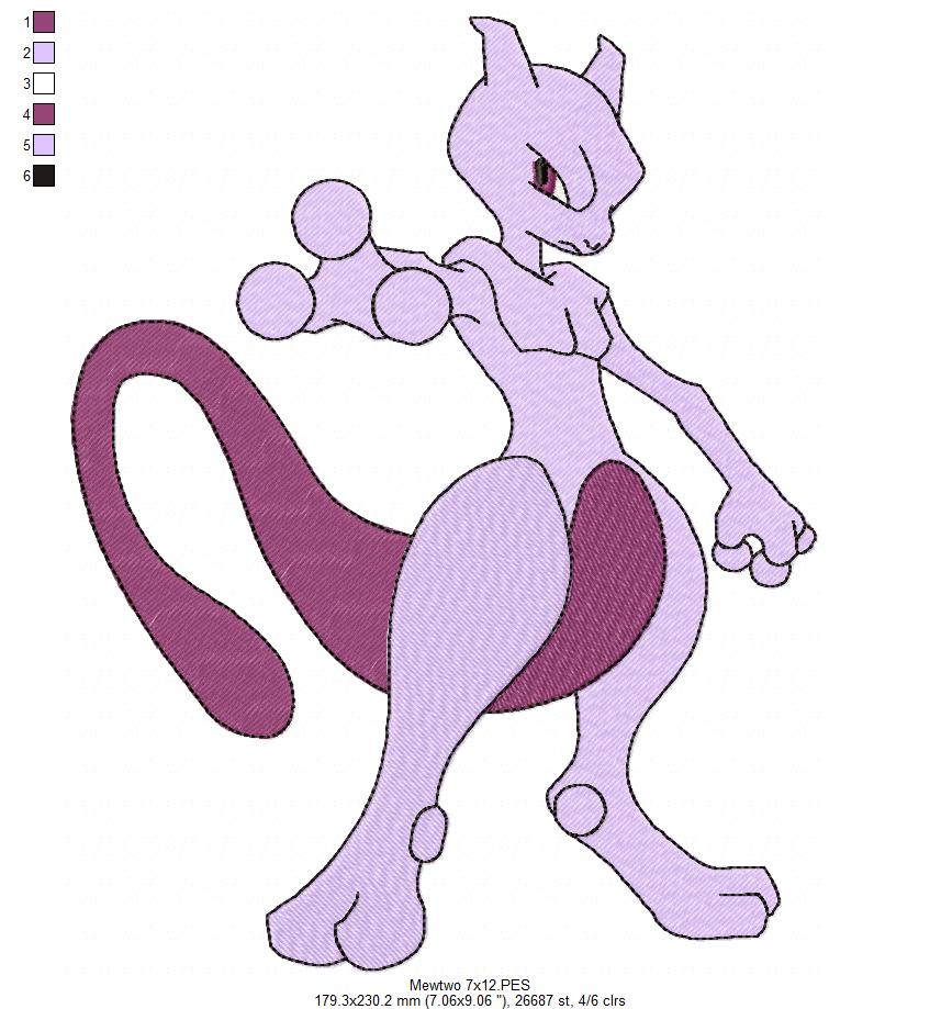 Pokemon Mewtwo - Fill Stitch - Machine Embroidery Design