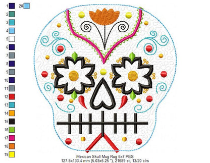 Mexican Skull Mug Rug - ITH Project - Machine Embroidery Design
