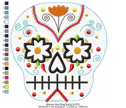 Mexican Skull Mug Rug - ITH Project - Machine Embroidery Design